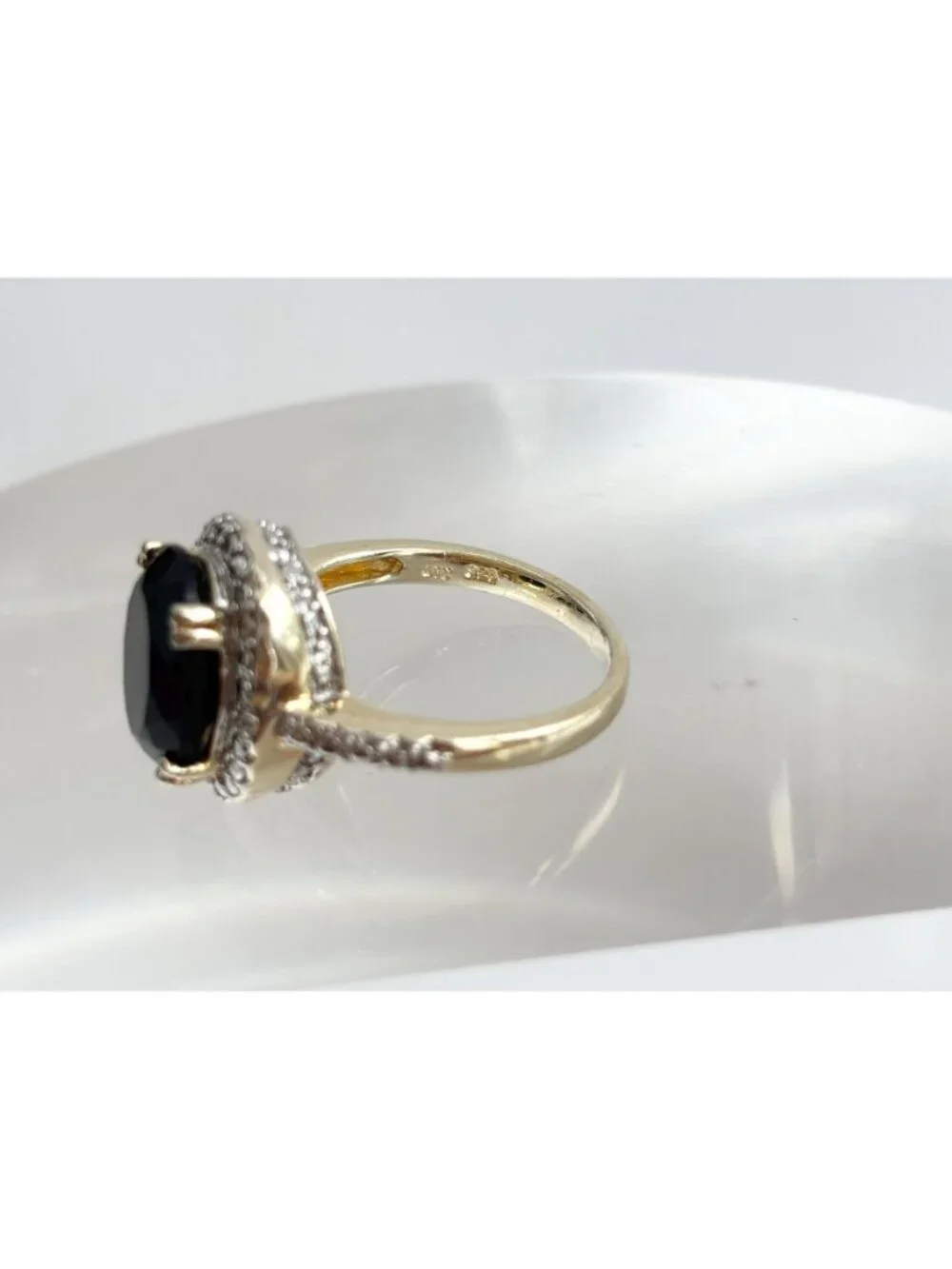 Jumbo Black Onyx Vermeil Gold Overlay Sterling Silver 925 Vintage Ring - sz 10